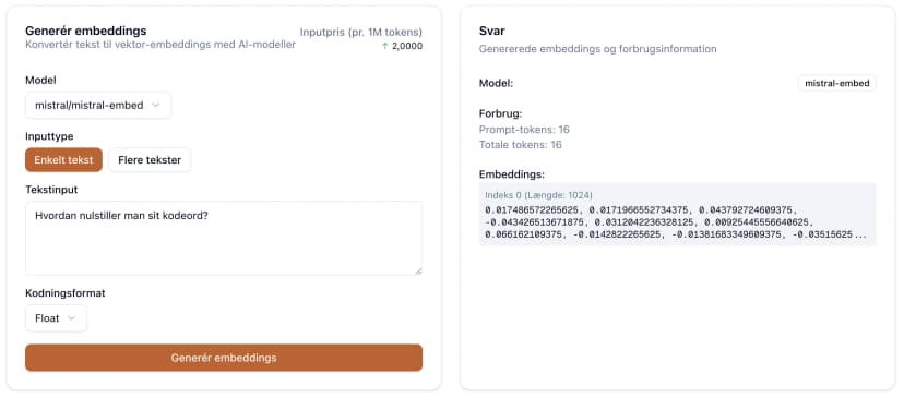 Embedding Playground Interface